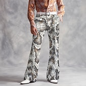 お買い得  メンズプリントカジュアルパンツ-男性用 スネークスキン調 ディスコパンツ 60年代 70年代 ベルボトム ミディアムウエスト ヴィンテージレトロ アウトドア バケーション パーティー サイドポケット フレアレッグパンツ 春 秋 3Dプリント ブラック ホワイト ゴールド