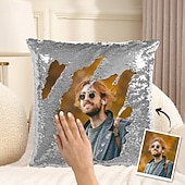 economico Regali personalizzati-cuscino magico con paillettes personalizzato per uomo, federa reversibile personalizzata con la tua foto, regalo unico per lui, compleanno o anniversario