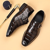 abordables Officiel-Mocassins à boucle pour homme en cuir marron embossé crocodile – chaussures habillées classiques à boucle pour le bureau, les banquets et les soirées