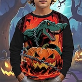Halloween Băieți 3D Desene Animate Dovleac Dinozaur Tricou Manșon Lung Primăvară Toamnă Modă De Bază Copii 4-12 ani Stil Nautic În aer liber Casual Zilnic Fit regulat ieftine Animale 3D pentru băieți-Halloween Băieți 3D Desene Animate Dovleac Dinozaur Tricou Manșon Lung Primăvară Toamnă Modă De Bază Copii 4-12 ani Stil Nautic În aer liber Casual Zilnic Fit regulat