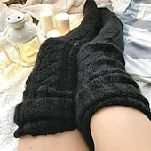 levne Domácí spotřební materiál-Dámské teplé pletené ponožky nad kolena, dlouhé trubicové ponožky, útulné, podzimní, zimní, silné, jednobarevné, vícebarevné, módní, pohodlné, pro každodenní nošení.