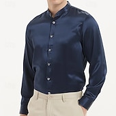 economico Camicie in raso da uomo-Per uomo Camicia Camicia con colletto alla coreana Come la seta Camicia in raso Camicia elegante Semplice Formale Matrimonio Nero Bianco Blu Grigio Manica Lunga Colletto Primavera &amp; Autunno Tutte le