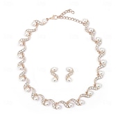 abordables Conjuntos de joyas-Juego de Joyas 2 Perla Cromo Pendientes Collare Mujer Elegante Vintage Moda Estilo retro Clásico Conjunto de joyas Para Boda Fiesta Invitado a la boda