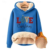 baratos Moletons forrados de fleece-Mulheres Pulôver Moletom Com Capuz Árvore de Natal Roupa de rua Casual Manga Longa Com Capuz Tops regulares Rua Para Noite Bolsos Imprimir Azul denim Amarelo Azul Marinha Azul Azul Escuro Inverno