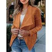 billiga casual jackor-Dam Vardaglig jacka Bekväm Andningsfunktion Ficka Mode Ledigt Slät Semester Gata Ledigt Dagliga kläder Öppen front Kort Nedvikt Normal Långärmad Ytterkläder Marin Svart Rubinrött Vår Höst