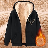 cheap Men's 3D Hoodies-Men's Full Zip Hoodie Zip Up Hoodie Fleece Jacket Fleece Hoodie Black Wine Blue Brown Green Hooded Reindeer Plain Graphic Prints Zipper Pocket Casual Daily Going out Polyester Streetwear Casual Fall