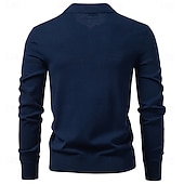 billige Herre Elite Genser og Cardigans-Herre Pullover genser Strikke Vanlige topper Jacquard Knapper Helfarge Polokrage Elegant Årgang Skole Hjem Klær Vår Høst Mørk Marineblå Kakifarget S M L