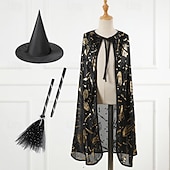 economico Costumi di Halloween per bambine-Bambini Ragazze Halloween A mantellina Geometrico Moda All&#039;aperto Cappotto Capispalla 4-12 Anni Autunno Argento Multicolore Nero