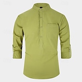 economico Camicie Popover da Uomo-Per uomo Camicia Camicia con colletto alla coreana Camicia popover Camicia casual Nero Bianco Giallo Rosso Blu marino Manica Lunga Semplice Henley Quotidiano Uscire Tasca Frontale Abbigliamento