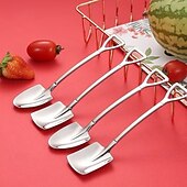 economico Utensili e gadget da cucina-4 cucchiai a pala in acciaio inossidabile, mini cucchiaini da dessert a pala creativi e carini, stoviglie in acciaio inossidabile per la casa per anguria, gelato, coppie