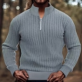 お買い得  男性用プルオーバーセーター-男性用 プルオーバーセーター クォータージップセーター ニットセーター リブ ニット レギュラートップス ニット 平織り ハーフジッパー ファッション カジュアル バケーション デイリーウェア 衣類 秋 冬 ワイン ブラック S M L