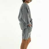abordables Ensembles t-shirts-Homme Ensembles T-shirt Tenues 2 pièces Ensemble Short manche longue Col en V Été Printemps Uni Mode Occasionnel 2 pièces Poche Avant Vacances Tenue quotidienne Sortir Jaune Bleu Vert T-shirt haut de