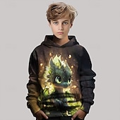 billiga Pojkens 3D-djur-Pojkar 3D Drake Huvtröja Långärmad Vår Höst Mode Streetwear Barn 4-12 år Huva Utomhus Ledigt Dagligen Normal