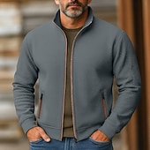 voordelige Basis Sweatshirts-Voor heren Sweatshirt Sweatshirt met volledige ritssluiting Rode Wijn Zwart Marineblauw Khaki Grijs Opstaande boord Effen Met Textuur Sport &amp; Outdoor Casual Dagelijks Streetwear Stoer Sportkleding