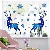 cheap Sticker-Christmas Window Clings Xmas Wall Sticker Snowflake and Reindeer Design Blue Holiday Decals Static Cling for Glass Window Store Display Festive Christmas Decoration Home Party Accessory
