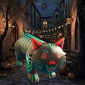 baratos Halloween ao Ar Livre-1 peça de cabeça móvel de gato de Halloween de 2,4 m com luz inflável, modelo de ar para áreas internas e externas, caminho de jardim, festa, atmosfera, luz decorativa, plugue EUA/UE/REINO UNIDO/AU