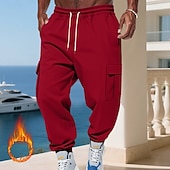 baratos Carga-Homens Calças Esportivas Calças de lã Corredor Calças de inverno Calça de moletom cargo Com Cordão Bolsos Cintura elástica Tecido Conforto Quente Esportes Diário Moda Casual Preto Branco