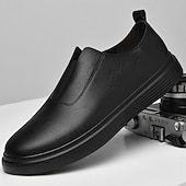 abordables Chaussures Décontractées Slip-On-Chaussures blanches à enfiler en cuir pour hommes - minimalistes et confortables, adaptées aux professionnels occupés au bureau et dans des environnements décontractés