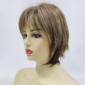 baratos peruca mais velha-Peruca bob curta de 10 polegadas, estilo natural, marrom, lisa, para festa diária, para mulheres