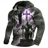 economico Gotico &amp; Teschio-Per uomo Cavalieri Templari Felpa con Cappuccio Felpa Moda Cool Con Cappuccio Feste Celebrazioni religiose Abbigliamento casual alla moda Giallo Viola Coulisse Autunno Inverno progettista