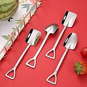 economico Utensili e gadget da cucina-4 cucchiai a pala in acciaio inossidabile, mini cucchiaini da dessert a pala creativi e carini, stoviglie in acciaio inossidabile per la casa per anguria, gelato, coppie