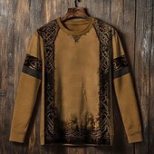 billige Vintage etniske hettegensere-Herre Genser Svart Navyblå Brun Crew-hals Keltisk knute Trykt mønster Avslappet Daglig Ferie Årgang Viking Høst Vinter Klær Gensere Gensere