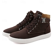 cheap Men&#039;s Sneakers-Men&#039;s Tan Faux Leather High-Top Sneakers with Lace-Up Design, Stylish Casual Shoes for Walking, Work and Weekend Outfits