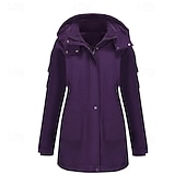 abordables Parka Décontractée-Femmes Veste Décontractée Chaud Confortable Fermeture éclair Avec Poches Mode Extérieur Uni Sortir Week-end Fermeture éclair Régulier À capuche Coupe régulière manche longue Vêtements d&#039;extérieur