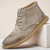 economico Stivaletti alla caviglia-stivaletti brogue in pelle scamosciata grigia da uomo, scarpe eleganti retrò con lacci, casual, per abbigliamento business e casual elegante