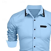 preiswerte Button-Down-Hemden für Herren-Herren Hemd Kleidhemd Einfach Formell Hochzeit Schwarz Weiß Wein Marineblau Langarm Umlegekragen Sommer Frühling Bekleidung
