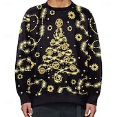 billiga tröjor med tryck för män-Jul Herr Julgran Pullover tröja Stickat Rund halsringning Ledigt Semester Gata Dagligen 3D-utskrift Stickat Håller värmen Långärmad Vår Höst Vinter Svart