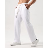 cheap Straight Leg-Men's Sweatpants Trousers Straight Leg Sweatpants Drawstring Pocket Elastic Waist Plain Comfort Sports Outdoor Daily Fashion Casual Black White Micro-elastic