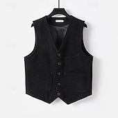 preiswerte Herrenweste-Herren Cordweste Weste Gilet Urlaub Party Geschäft Mode Lässig Frühling Herbst Tasche Knöpfe Polyester Bequem Einfach Einreihig Ein-Knopf V Ausschnitt Normale Passform Schwarz Grün Kaffee Weste