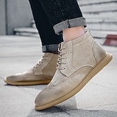 economico Stivaletti alla caviglia-stivaletti brogue in pelle scamosciata grigia da uomo, scarpe eleganti retrò con lacci, casual, per abbigliamento business e casual elegante