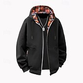 economico felpe con cappuccio da uomo di base-Per uomo Felpa con cappuccio Felpa con cappuccio a zip intera Rosso bordeaux Nero Marrone Cachi Grigio chiaro Con Cappuccio Semplice Patchwork Sport &amp; Outdoor Casuale Quotidiano Streetwear Cool