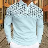 billiga Geometrisk pikétröja för män-Herr Geometrisk Polo Långärmad Polotröjor Kavajslag Business Casual Fritids- Dagliga kläder 3D-utskrift Knappar Vår Höst Vinter Svart Vit Blå