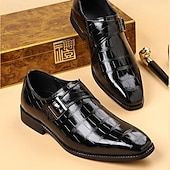 abordables Officiel-Mocassins à boucle pour homme en cuir marron embossé crocodile – chaussures habillées classiques à boucle pour le bureau, les banquets et les soirées