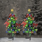 abordables lumières de Noël en plein air-Lumières de sapin de Noël solaires décorations de sapin de Noël en LED artificielles étanches à l’extérieur mini sapins de Noël pré-éclairés à énergie solaire avec lumières pour jardin pelouse chemin