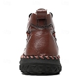 preiswerte Stiefeletten-Braune High-Top-Freizeitsneaker aus Leder für Herren mit Ziernähten und strapazierfähiger Gummisohle – modische Komfortschuhe für Outdoor und Stadt
