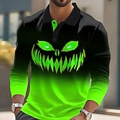 billiga Halloween Polos-Halloween Herr Pumpa Polo Långärmad Polotröjor Kavajslag Ledigt Gata Fritids- Dagliga kläder 3D-utskrift Knappar Vår Höst Vinter Blå Purpur Orange