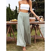 baratos Calça de linho de algodão simples-Mulheres Calças de linho de algodão Perna larga chinês Básico Casual Comprimento total Cintura Alta Tecido Cintura elástica Confortável Macio Com Stretch Ao ar livre Rua Preto Branco Azul Roxo Claro