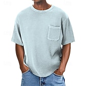 お買い得  ワッフルニットTシャツ-男性用 ワッフルTシャツ Tシャツ 半袖シャツ ティートップ 半袖 クルーネック 夏 平織り ファッション デザイナー ベーシック ポケット バケーション ストリート お出かけ ブルー ネイビーブルー パープル メンズトップTシャツ