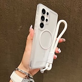 お買い得  サムスン用ケース-電話 ケース 用途 サムスンのギャラクシー S25 Ultra Plus S25エッジ S24 Plus バックカバー ストラップ付き ワイヤレス充電をサポート 耐衝撃 レトロ風 TPU アクリル