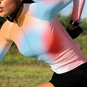 voordelige Damesshirts-Dames Wielrenshirt Grafisch Verloop Lange mouw Fietsen Shirt Kleding Bovenlichaam met 3 achterzakken Zonbescherming UV-bestendig Sneldrogend Reflecterende strips Sport Roze Kleding