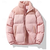 levne Pánské kabáty a parky-Pánské Zimní kabát Puffer bunda Polstrovaná bunda Kapsy Polyester Dovolená Denní nošení Rande Standardní Módní Na běžné nošení Pohodlné Zahřívací Podzim zima Plná / Jednobarevná Černá Růžov