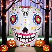 levne Halloween venku-1 ks 1,4 m * 1,25 m halloween barevná lebka rgb se světlem vodotěsný PVC nafukovací vzduchový model vnitřní a venkovní nádvoří zahrada trávník párty festival atmosféra dekorativní světlo aaa baterie box
