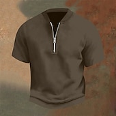 abordables Polo classique pour homme-Homme Polo Polo quart de zip Tenue quotidienne Date Zip quart Manche Courte Mode Basique Uni Fermeture éclair Été Coupe régulière Jaune clair Noir Jaune bleu marine Violet Orange Polo