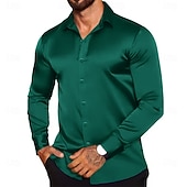 economico Camicie in raso da uomo-Per uomo Camicia Come la seta Camicia in raso Camicia casual Camicia con Bottoni Semplice Formale Matrimonio Nero Bianco Vino Blu Manica Lunga Bavero Primavera &amp; Autunno Tutte le stagioni