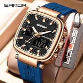 Χαμηλού Κόστους Ψηφιακά Ρολόγια-Μόδα SANDA Κορυφαία Μάρκα Νέο 6282 Ανδρικό Ηλεκτρονικό Ρολόι Διπλή Οθόνη Σπορ Αδιάβροχο LED Ανδρικό Χρονόμετρο Ηλεκτρονικό Ρολόι