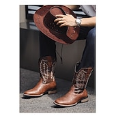 levne Cowboy &amp; Western Boots-Pánské kovbojské boty - jezdecké boty ve westernovém stylu do poloviny lýtek, odolná klasická westernová obuv pro ležérní ranč, rodeo a každodenní kovbojský outfit